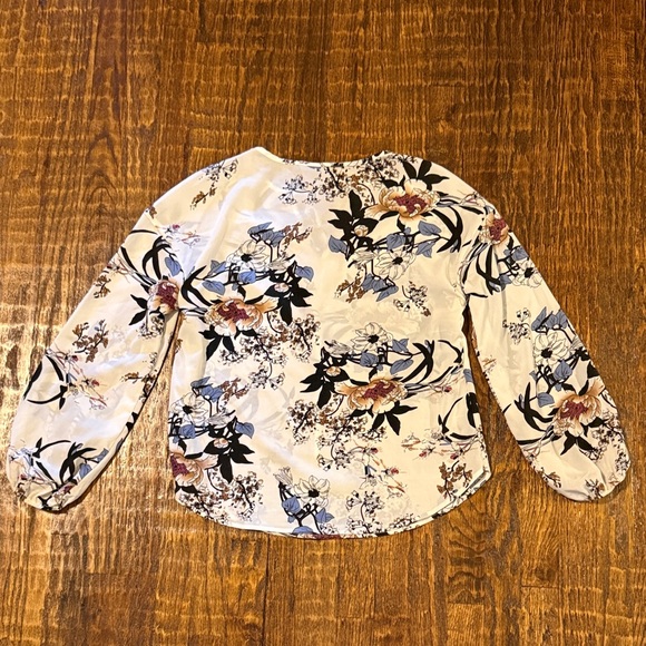 SHEIN Women’s Floral Tie-Front Blouse Long Sleeve Bubble Sleeve Cream Top - Picture 4 of 4